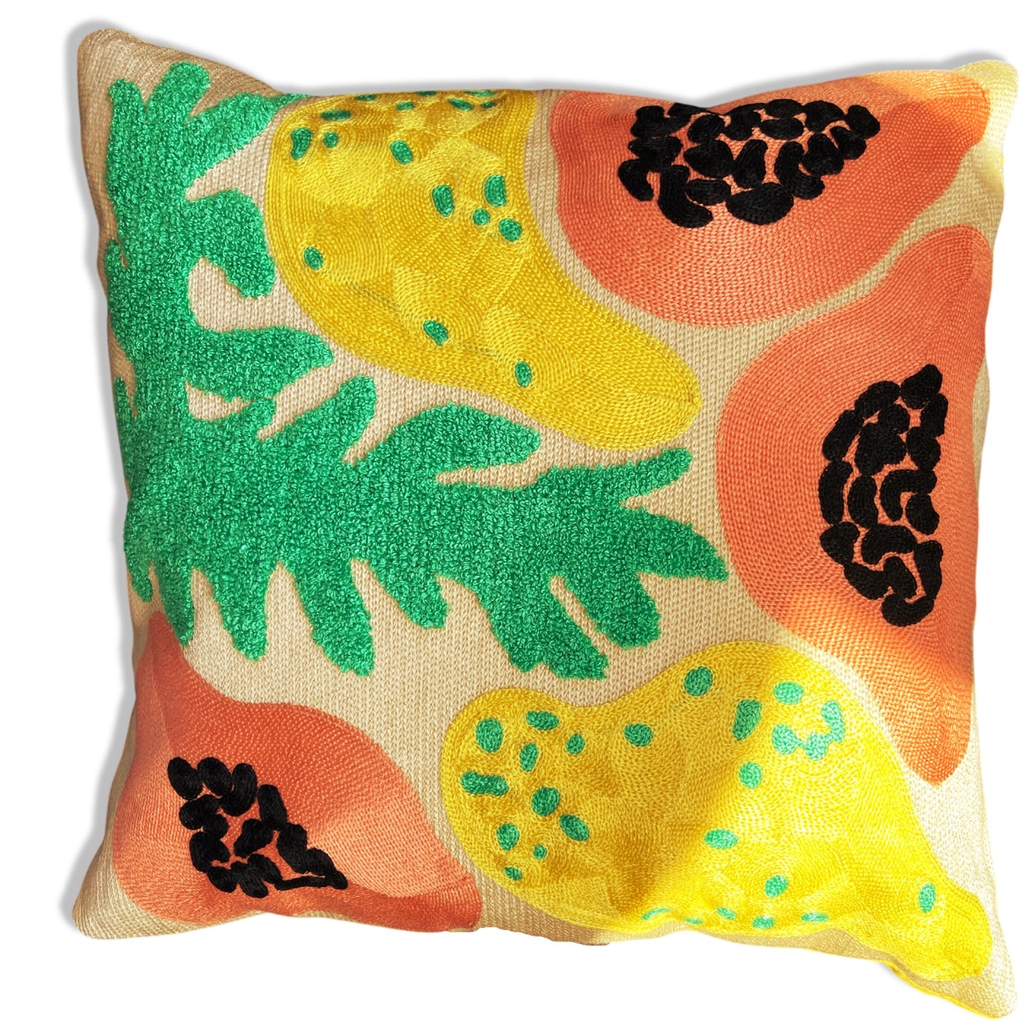 Cushion Cover 45cm - Tufted Embroidered Cotton - Still Life of Papaya