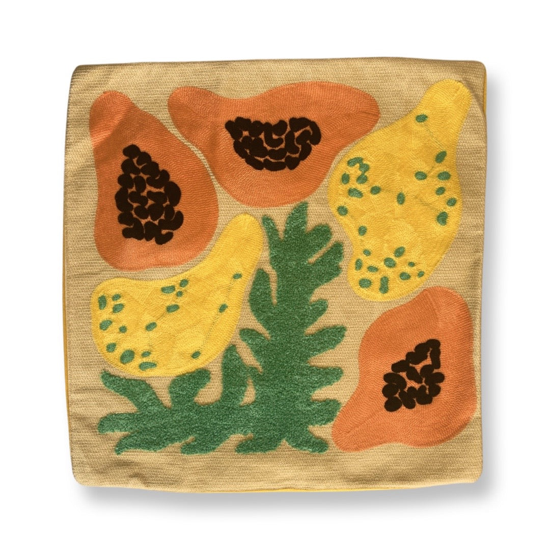 Cushion Cover 45cm - Tufted Embroidered Cotton - Still Life of Papaya