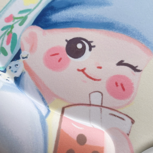 Comfortable Ergonomic Mouse Pad, Hand Wrist Support Rest Cushion, Bubble Tea Girl with a pearl earring